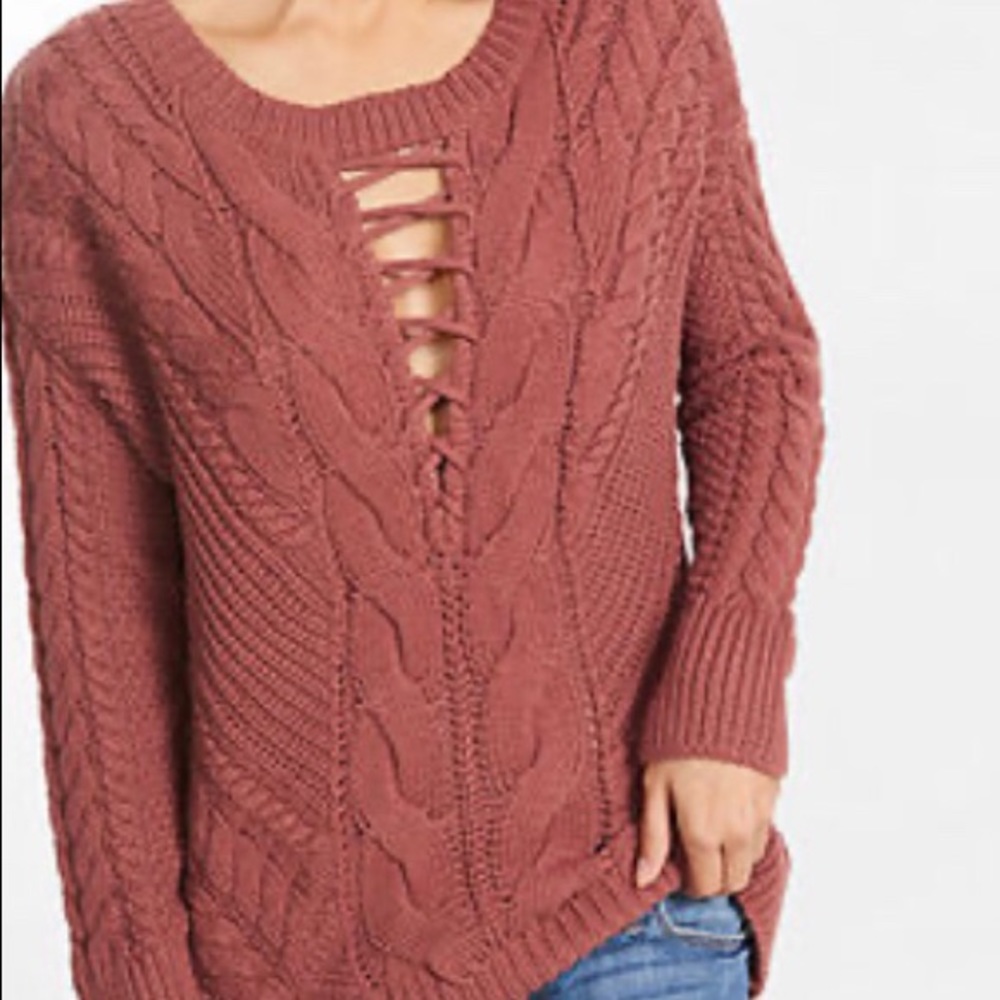 Express cable knit deep V sweater